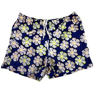 Pacific Scene Swim Trunks Men's Large Floral Blue‎ Beachy Casual Tropical Summer